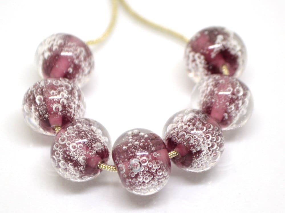 Purple handmade glass bubble beads, Artisan lampwork bead set, Purple lampwork beads, Beads for bracelet, Glass bead, Jewelry beads Lampwork