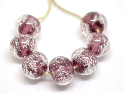 Purple handmade glass bubble beads, Artisan lampwork bead set, Purple lampwork beads, Beads for bracelet, Glass bead, Jewelry beads Lampwork