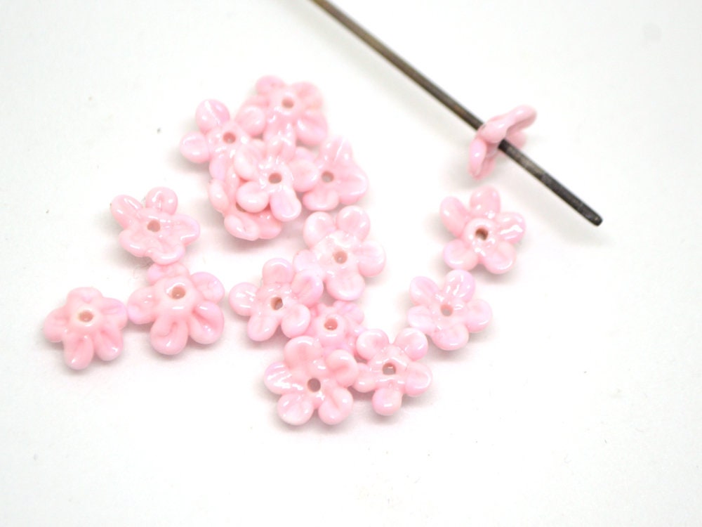 Opaque pink Mini flower beads, Pink spacer beads, Wedding lampwork, Flower bead caps, Flower applique, Tiny flowers, Small flower beads