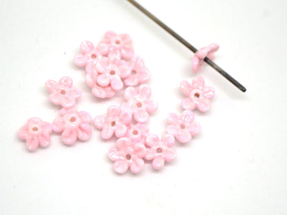 Opaque pink Mini flower beads, Pink spacer beads, Wedding lampwork, Flower bead caps, Flower applique, Tiny flowers, Small flower beads