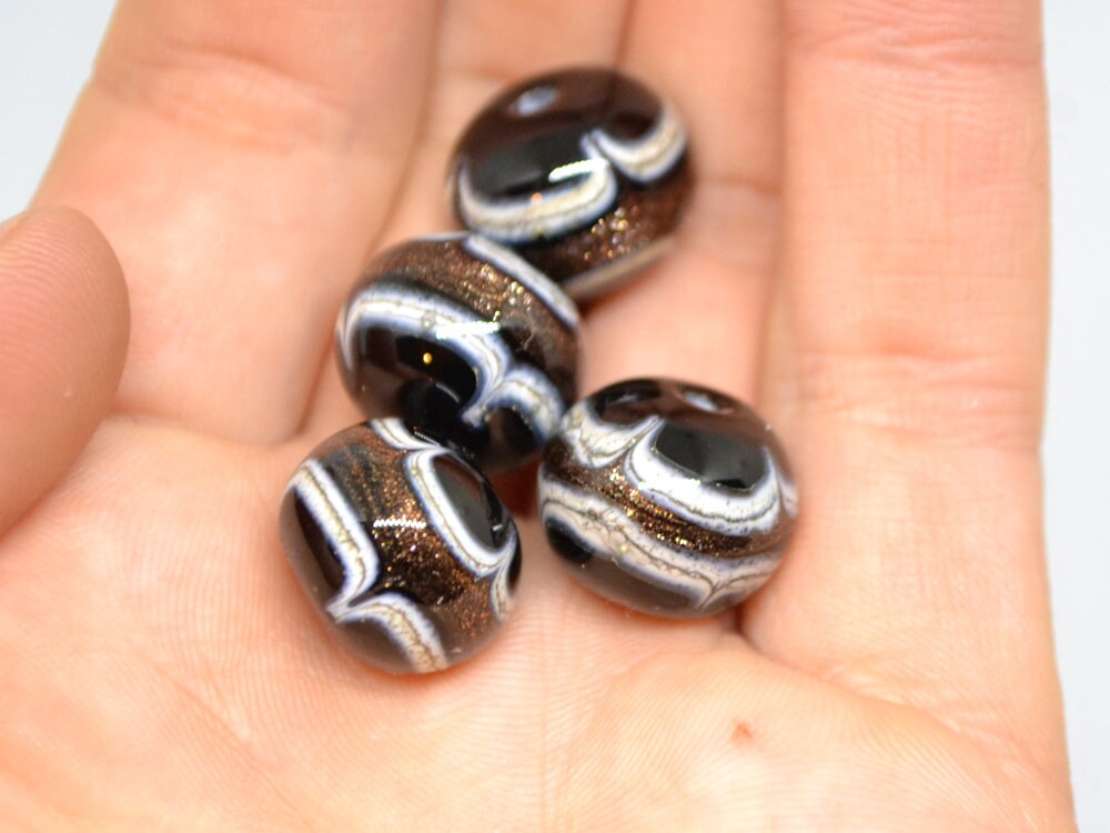 Gold sand glass beads, Black white gold Glass beads, Handmade lampwork beads, Absolutely Stunning