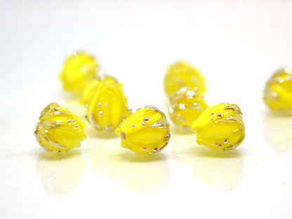 Yellow flower bead, 10mm flower bead, Yellow flower spacer, Sunshine yellow floral beads, Yellow glass flower, Bright yellow beads, Lampwork