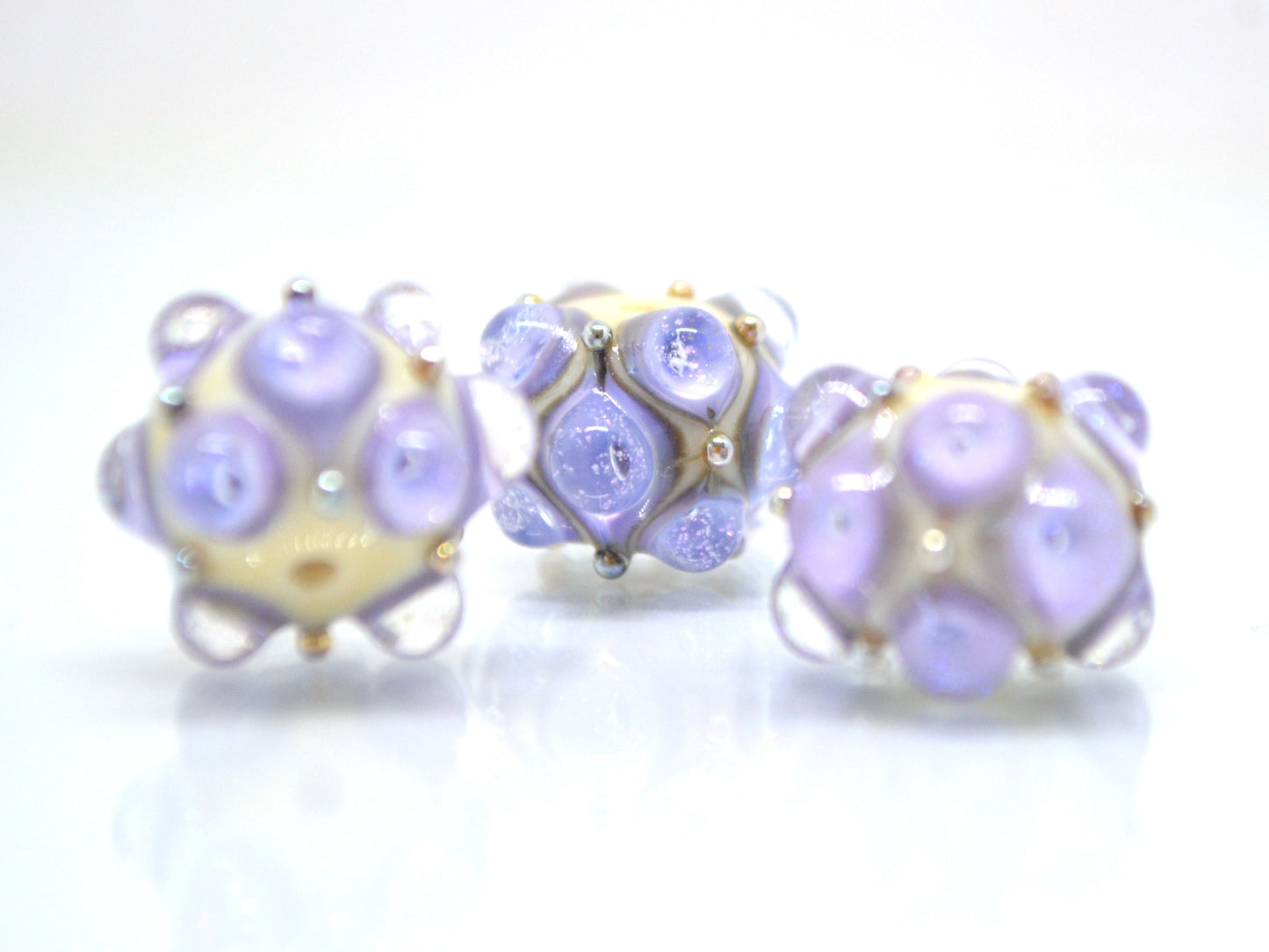 Purple Beige Lampwork bead, Ivory glass beads, Lilac lampwork beads, Focal beads, Artisan lampwork, Beads for bracelets, Rondelle beads