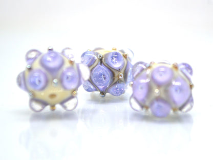 Purple Beige Lampwork bead, Ivory glass beads, Lilac lampwork beads, Focal beads, Artisan lampwork, Beads for bracelets, Rondelle beads