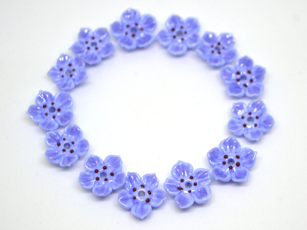 Lampwork blue purple flower beads for jewelry making, Cornflower blue glass beads, Lavender blossom beads, Artisan lampwork, Floral Beadwork