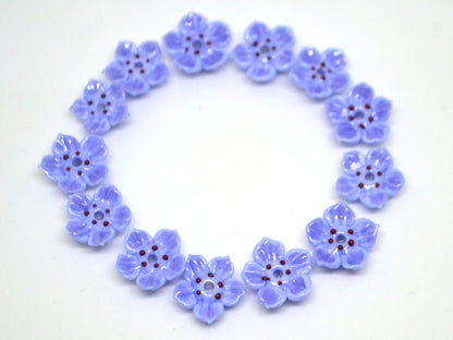 Lampwork blue purple flower beads for jewelry making, Cornflower blue glass beads, Lavender blossom beads, Artisan lampwork, Floral Beadwork