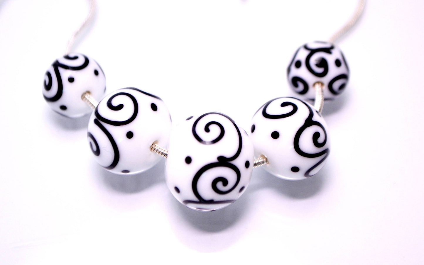 hollow beads black white glass bead hand painted beads lampwork bead set artisan lampwork jewelry making bead handmade rondelle lampwork