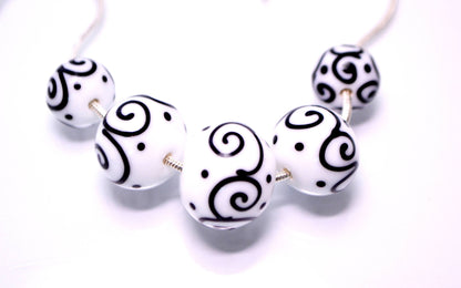 hollow beads black white glass bead hand painted beads lampwork bead set artisan lampwork jewelry making bead handmade rondelle lampwork