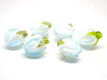 Pale blue glass beads, Lampwork flower beads, Sky blue beads, White blue glass beads, Romantic lampwork, Artisan lampwork, Something blue