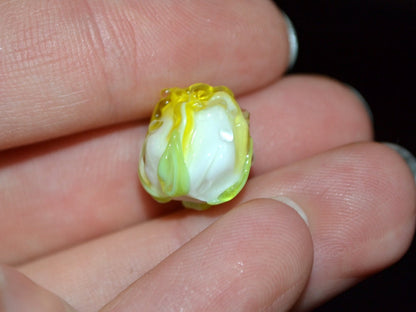 Yellow lampwork rosebud beads, Glass rose beads, White flower beads, Artisan lampwork, Floral Lampwork, Jewelry making, Glass flower jewelry