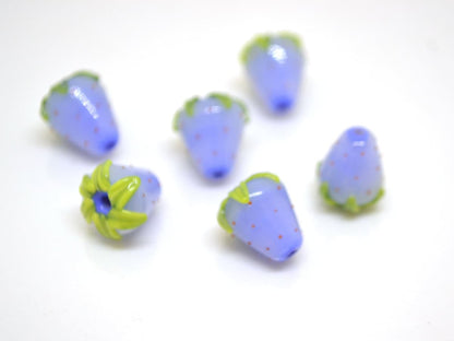 Periwinkle blue Strawberry glass beads, Lampwork berry, Lampwork strawberry, Blue Berry beads, Forest glass beads, Glass berries