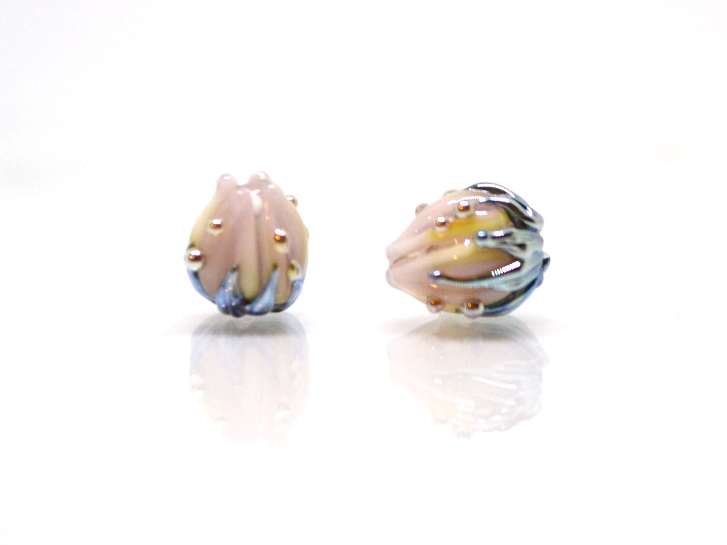 Very tiny 7mm pale pink flower glass beads, Small flower beads,  Half drilled beads, Small flower charm, through hole