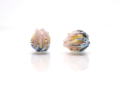 Very tiny 7mm pale pink flower glass beads, Small flower beads,  Half drilled beads, Small flower charm, through hole