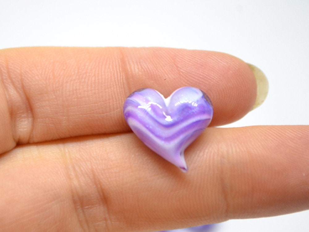 Purple sparkle heart beads, Lavender glass bead, Sparkling Lampwork Heart shape bead, Handmade Glass Heart charm beads, Half-drilled beads