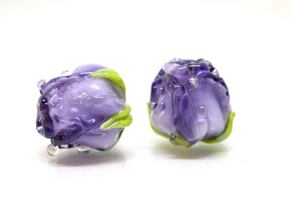 Purple rosebud beads, Violet floral lampwork, Purpure glass beads, Flower glass beads, Floral Jewelry, Jewelry glass beads, OliVerStar beads