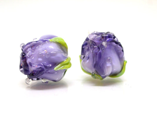 Purple rosebud beads, Violet floral lampwork, Purpure glass beads, Flower glass beads, Floral Jewelry, Jewelry glass beads, OliVerStar beads