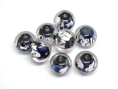 Black silver foil lampwork beads, Handmade glass beads, Artisan Lampwork, Art beads, rondelle beads