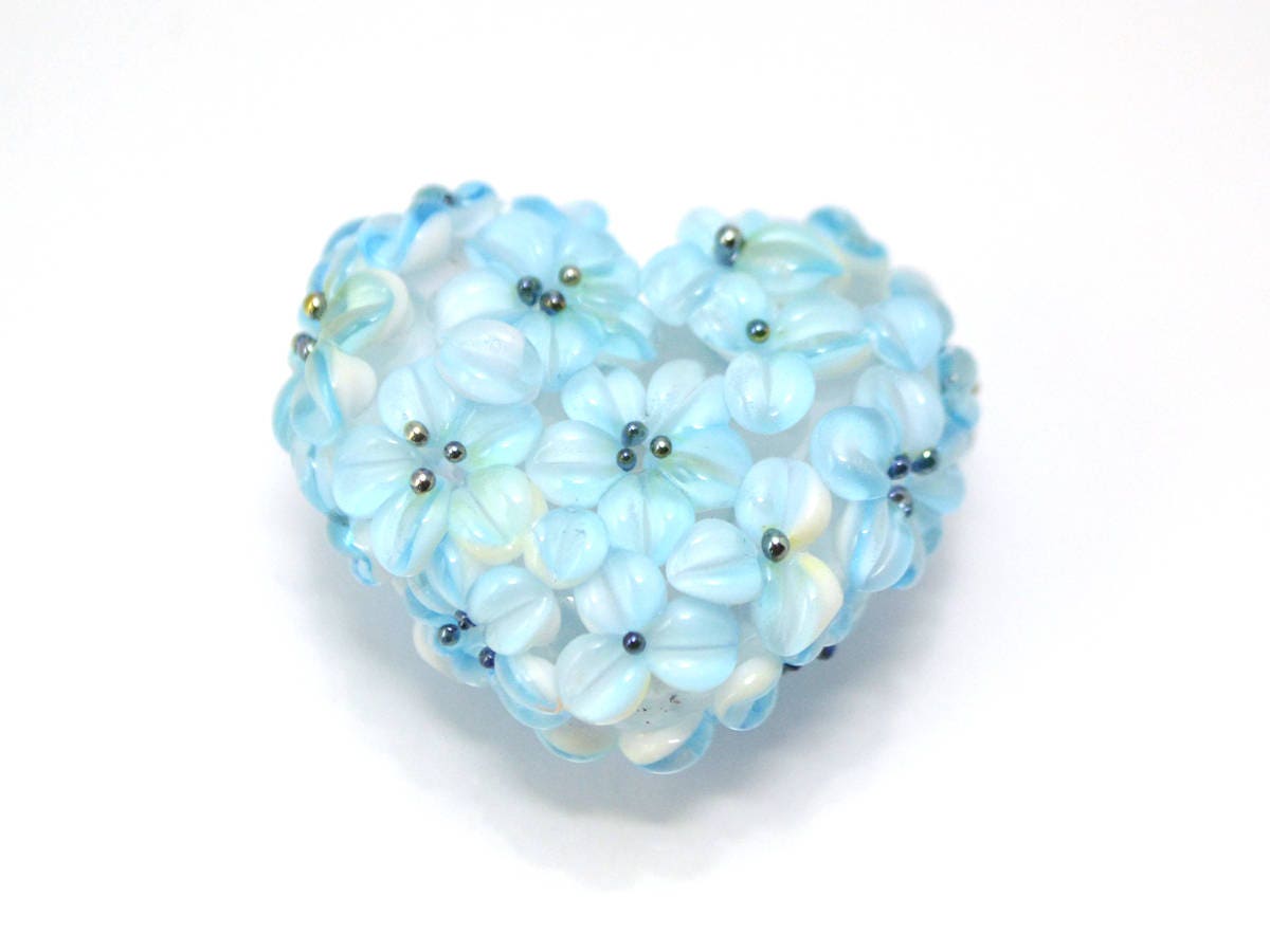 flower lampwork wedding jewelry making heart bead something blue romantic pendant handmade blue flower bead artisan lampwork floral glass