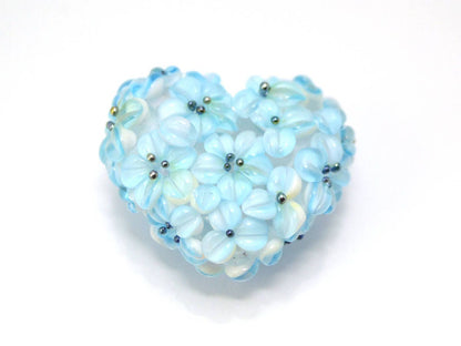 flower lampwork wedding jewelry making heart bead something blue romantic pendant handmade blue flower bead artisan lampwork floral glass