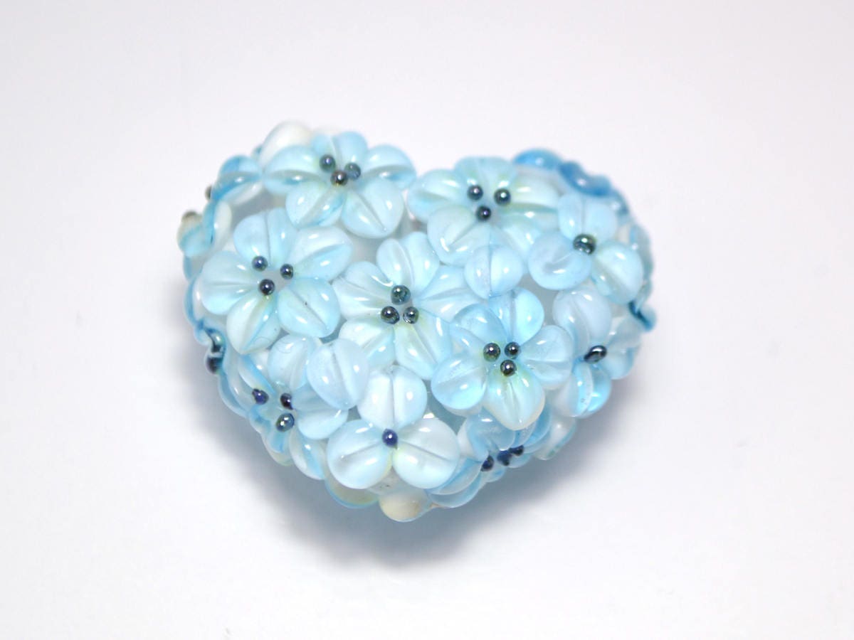 flower lampwork wedding jewelry making heart bead something blue romantic pendant handmade blue flower bead artisan lampwork floral glass