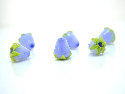 Periwinkle blue Strawberry glass beads, Lampwork berry, Lampwork strawberry, Blue Berry beads, Forest glass beads, Glass berries