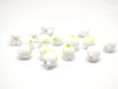 Lampwork lily of the valley beads, Glass may-lily beads, Floral lampwork beads, Tiny beads, White flower bud beads