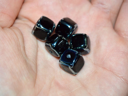 Black silver square beads, Black cube beads, Black spacer beads, Black lampwork beads, Artisan lampwork, 10mm cube beads, Geometric beads