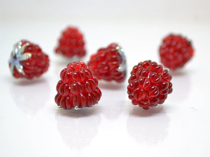 Red silver lampwork raspberry, Red glass berries, Gloss Lampwork beads, Berry glass beads, Lampwork Raspberries, Summer jewelry