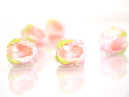 Pink powder rosebud beads, Blush pink floral lampwork, DIY Jewelry, Glass rose beads, Tender lampwork, SRA beads, Lampwork pair