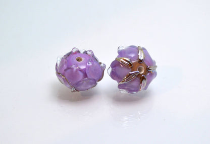 lilac purple jewelry floral making jewelry set art glass bead handmade artisan lampwork earrings brooch necklace ring bud flower lampwork