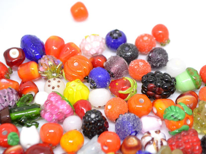Lampwork Berry beads set 150pcs, Mix glass berries, Handmade berry beads, Oranges, Raspberry, Pomegranate, Apple, Dog-rose, Strawberry