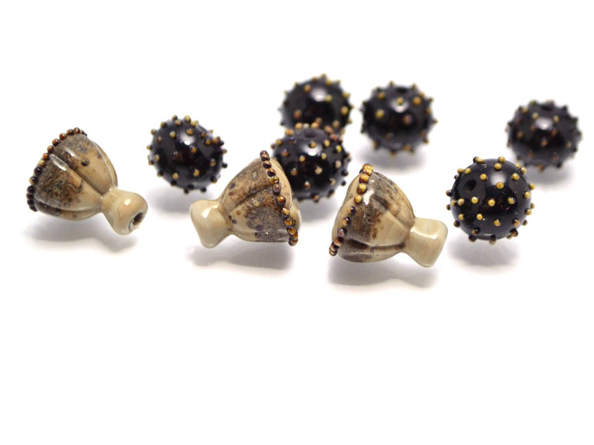 lampwork bead set Red flower glass bead  Floral Lampwork seed box bead artisan lampwork handmade red black bead jewelry making