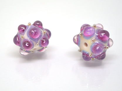 Lavender handmade glass bead, 10mm glass beads, White Purple lampwork, Artisan lampwork, Beads for bracelet, Jewelry beads