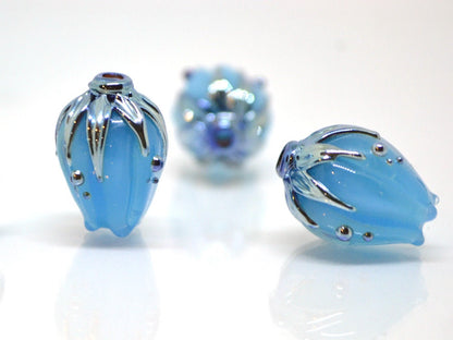 Lampwork flower beads, Blue pastel beads, Artisan lampwork, Baby blue beads, Boy blue, Floral Lampwork pendant, Jewelry making, Glass flower