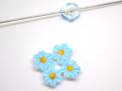 Sky blue Chamomile beads, Lampwork Chamomile flower bead, Aquamarine blue beads, Lentils beads, Blue flower bead, Baby blue, Field flower