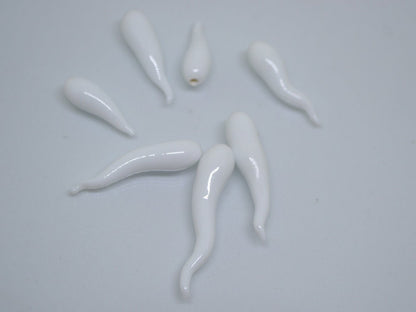 White opaque Lampwork Icicle, Icicle Glass Beads, Christmas beads, Glass Miniature Winter, Icicle pendant, Handmade lampwork, half-drilled