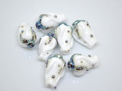 White twist rosebud beads, Wedding flower Glass Bead, Floral lampwork bead, Artisan lampwork beads