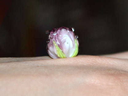 Amethyst white rosebud beads, Lilac floral lampwork, Lilac glass beads, DIY Jewelry, Flower glass beads, Flower Jewelry, Made for order