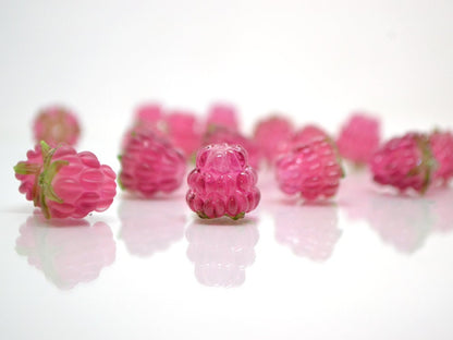 Bright pink lampwork raspberry, Frost glass berries, Lampwork raspberries, Berry fruit beads, Glass Raspberry