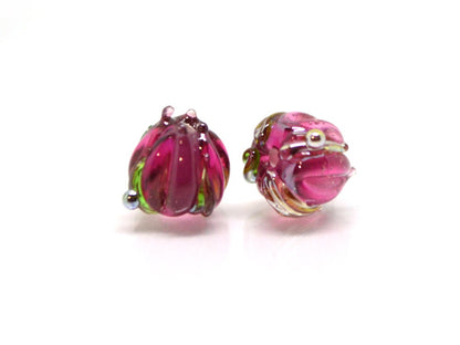 Pink Magenta flower beads, Berry floral beads, Pink yarrow glass beads, Very berry glass beads, 7mm flower beads, Artisan lampwork
