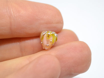 Pink gold floral beads, Peach bud flower beads, Tiny glass beads, Pastel pink 7mm flower beads, Artisan lampwork