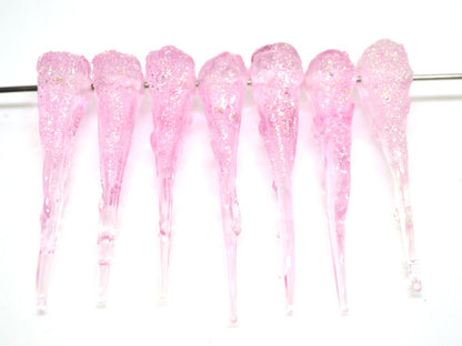 Pink Icicle Glass Beads, Christmas Beads, Transparent Glass beads, Snow Lampwork, Mini christmas tree decor, Holiday beads, Artisan lampwork