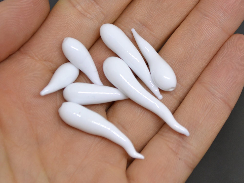 White opaque Lampwork Icicle, Icicle Glass Beads, Christmas beads, Glass Miniature Winter, Icicle pendant, Handmade lampwork, half-drilled