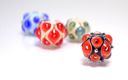 Lampwork bead handmade lampwork focal bead artisan lampwork red black white blue bead space bead lampwork bracelet  Jewelry Supply rondelle