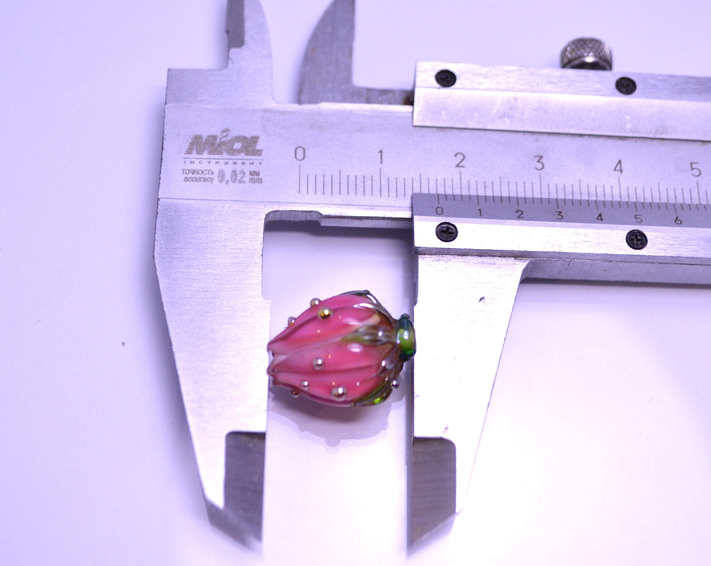 pink flower lampwork bead rose gold dots bud artisan handmade glass jewelry making dew green Leaf floral beads for earrings pendant wedding