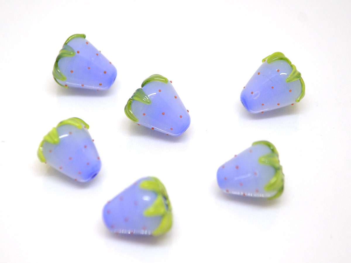Periwinkle blue Strawberry glass beads, Lampwork berry, Lampwork strawberry, Blue Berry beads, Forest glass beads, Glass berries