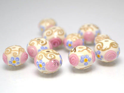 murano glass ivory lampwork ethnic beads jewelry making venetian italian handmade bead beige pink blue artisan lampwork round gold curles