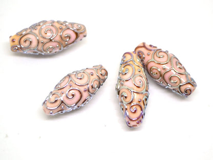 Pink silver lampwork beads, Lampwork bead set, Oval beads, Rhombus beads, Focal beads, Artisan lampwork, jewelry making, Sparkly beads