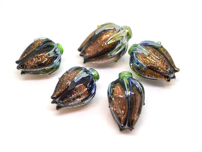 aventurine beads gold glass beads gold sand gold beads floral lampwork handmade beads gold glass pendant gold glitter beads flower pendant